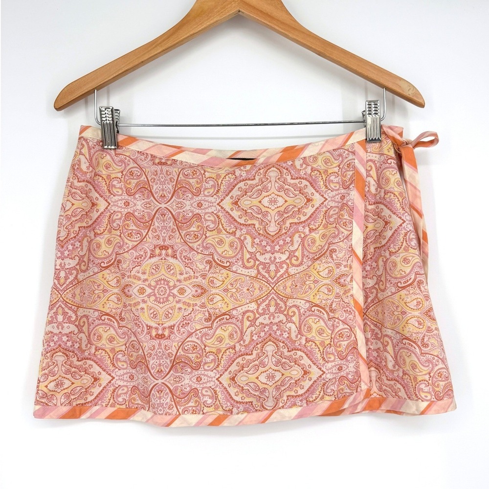 Express Y2K Paisley Wrap Mini Skirt with Shorts Skort Pink Orange Fairy 2000s